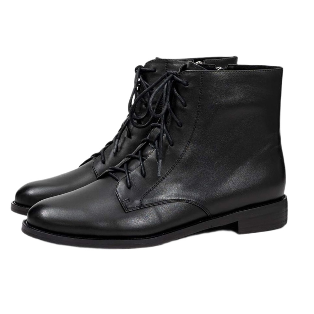 NWT ONEENO Women's Lace-Up Black Leather Ankle‎ Boots Sz 7